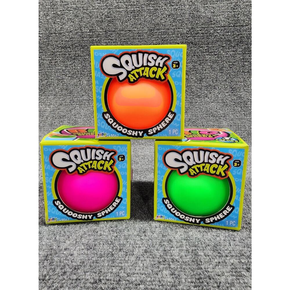 Squish Attack Squooshy Sphere Stress Ball Fidget Toy 3PK Neon Pink Green Orange
